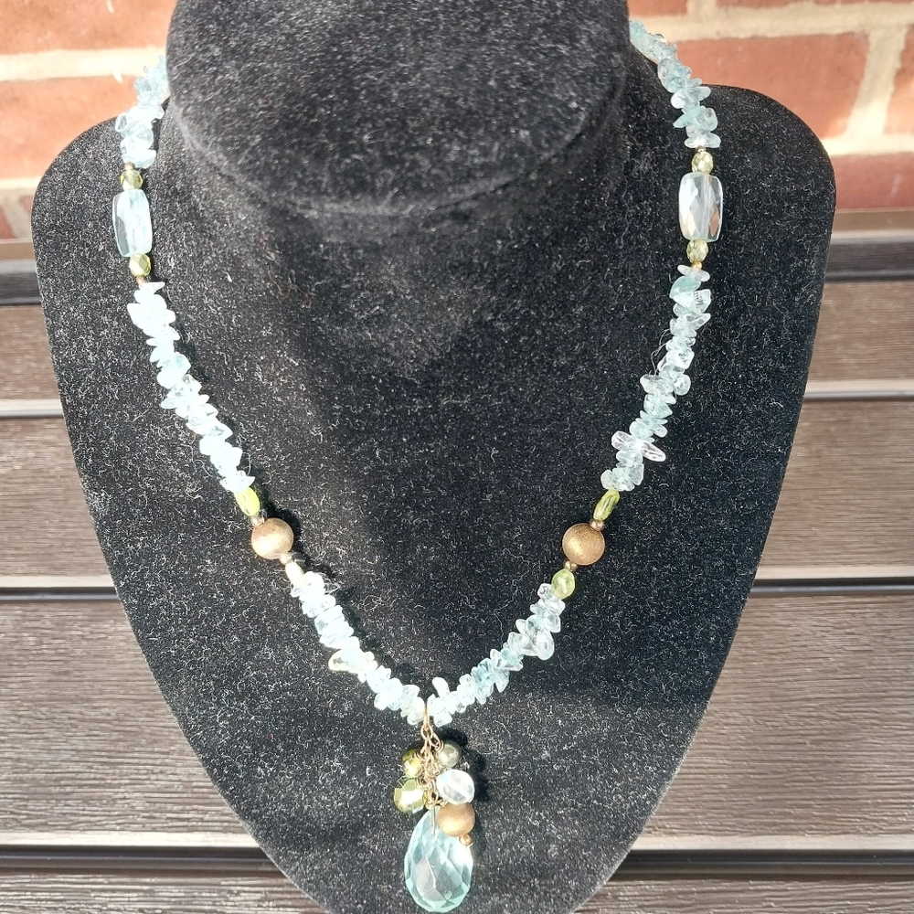 Blue Topas  Tear  Drop 16"_19" Necklace